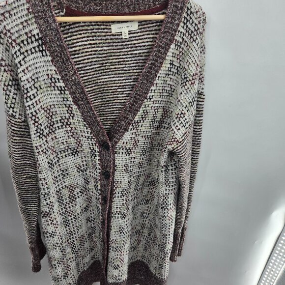 Cleo & Wolf Burgundy Cream V-Neck Boho Western Longline Cardigan Size Large - Picture 1 of 14